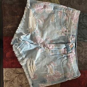 Floral Distressed Denim Shorts